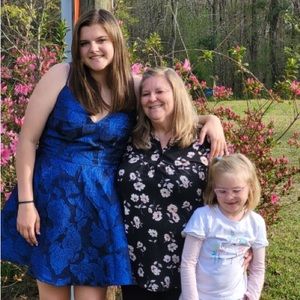 Size 16, Blue/Black, Jules and Cleo homecoming dress from David’s Bridal.